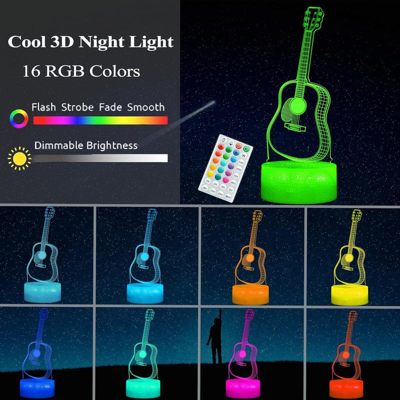 Posshe Guitar Night Light, Guitar Gifts, 3D Illusion Night Light with 16 Colors Changing, Remote Control with Timer, Kids Room Decoration for Holiday Birthday Christmas - Image 2